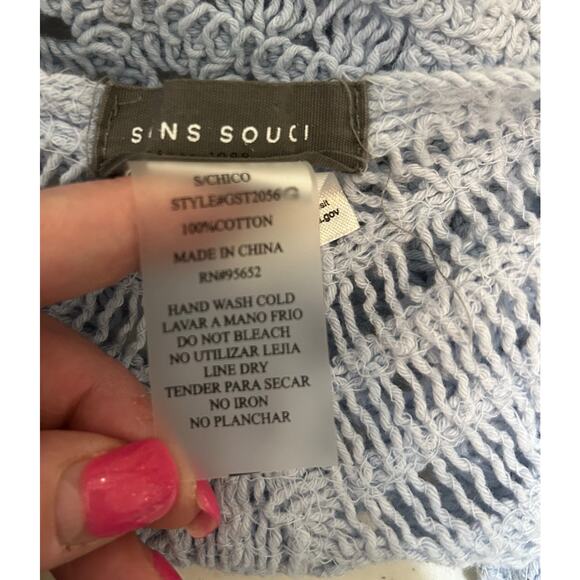 Y2K Sans Souci Women‎ Crop Crochet Knit Top S Festival Cottagecore Boho Beachy - Picture 7 of 9